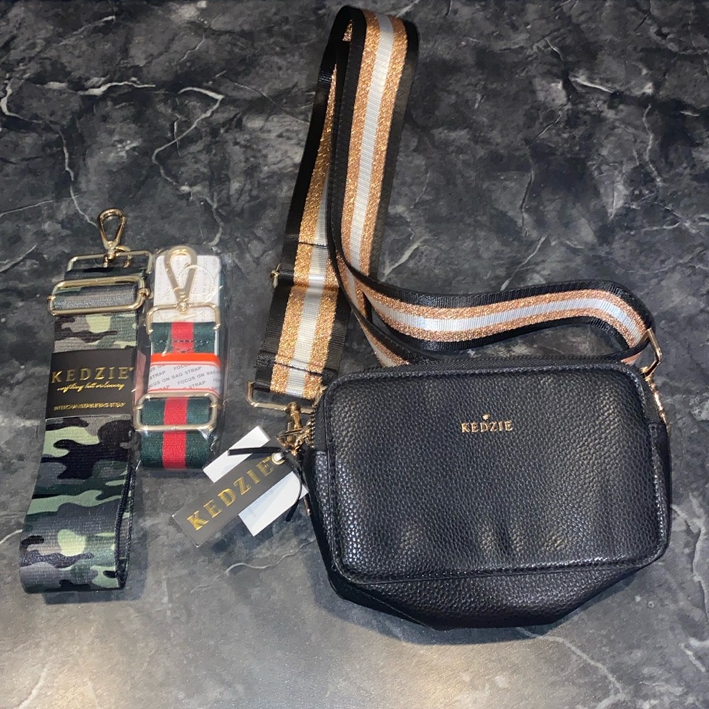 Kenzie Vegan Leather Custom Gold Hardware Crossbody With Interchangeable Straps